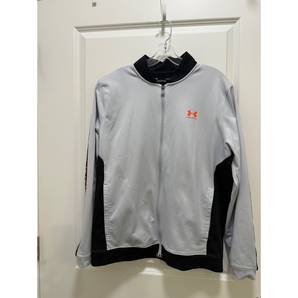 Under Armour Mens Loose Fit Full Zip Track Jacket Gray Black Orange Size Large